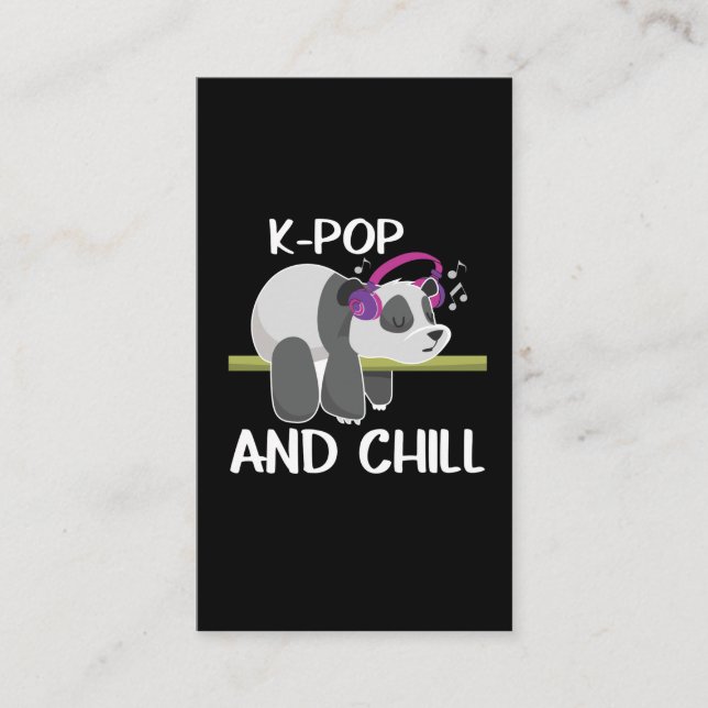 Cute Panda Headphones Korea Pop Lover K-Pop Music Business Card (Front)