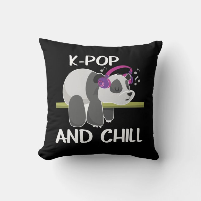 Cute Panda Headphones Korea Pop Lover K-Pop Music Cushion (Front)