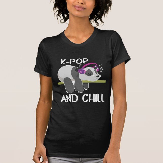 Cute Panda Headphones Korea Pop Lover K-Pop Music T-Shirt (Front)