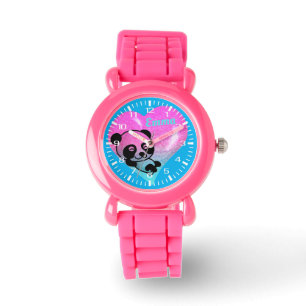 Cute Panda Heart Pink Glitter Bracelet Girls' Watch