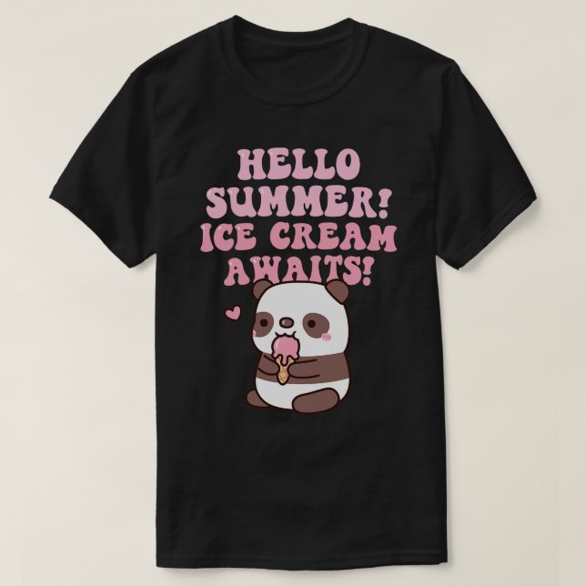 Cute Panda Hello Summer Ice Cream Awaits T-Shirt (Design Front)