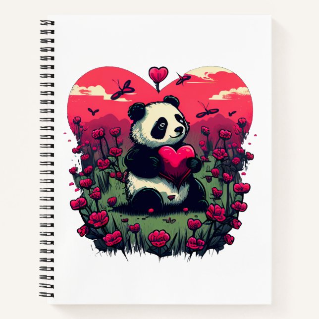 Cute Panda Holding Heart - Valentine's Day Gift Notebook (Front)