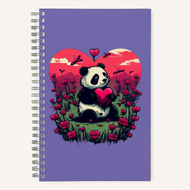 Cute Panda Holding Heart - Valentine's Day Gift Notebook (Front)