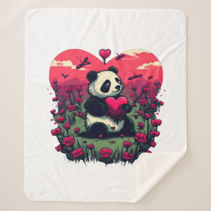 Cute Panda Holding Heart - Valentine's Day Gift Sherpa Blanket