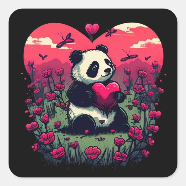 Cute Panda Holding Heart - Valentine's Day Gift Square Sticker (Front)