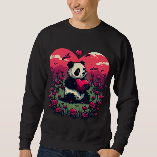 Cute Panda Holding Heart - Valentine's Day Gift Sweatshirt (Front)