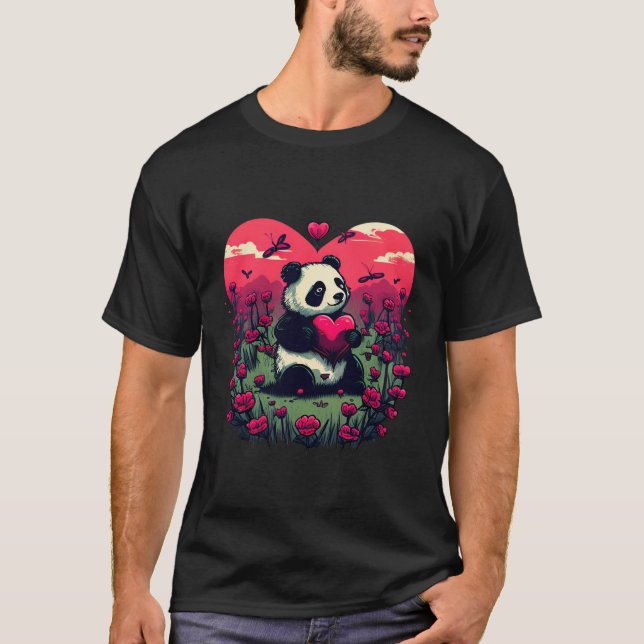 Cute Panda Holding Heart - Valentine's Day Gift T-Shirt (Front)