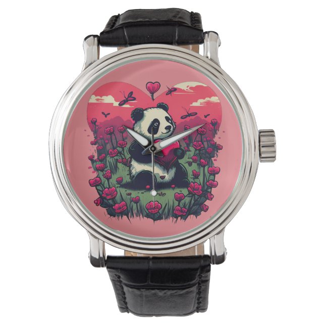 Cute Panda Holding Heart - Valentine's Day Gift Watch (Front)