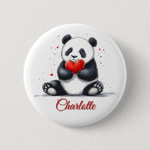 Cute Panda Holding Heart with Customizable Name 6 Cm Round Badge
