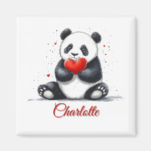 Cute Panda Holding Heart with Customizable Name Magnet