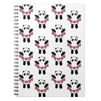 Cute Panda Holding Hearts Pattern Notebook