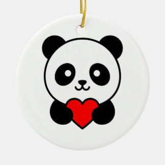 Cute Panda Holding Red Heart Minimalist Ceramic Ornament