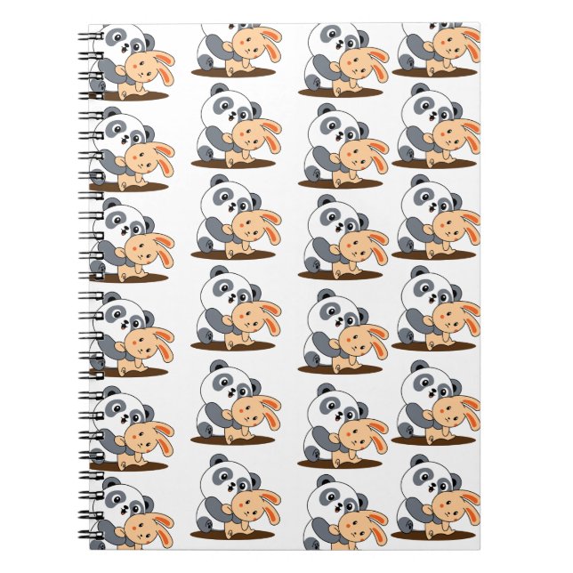 Cute Panda Hugging Bunny Pattern Notebook (Front)