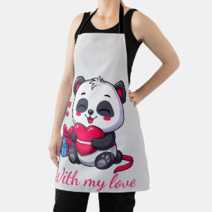 Cute Panda Hugging Heart Apron