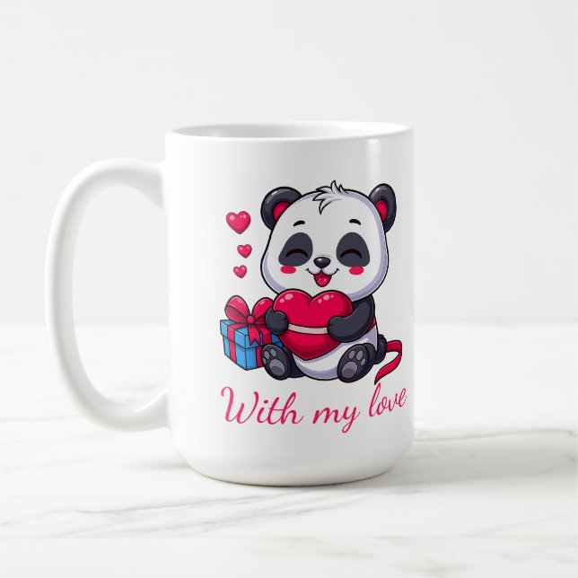 Cute Panda Hugging Heart Coffee Mug (Left)