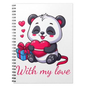 Cute Panda Hugging Heart Notebook