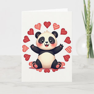 Cute Panda Hugs Love Hearts Card