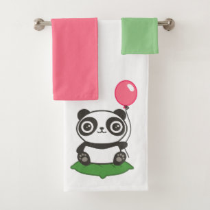 Cute Panda Illustration Bath Towel Set