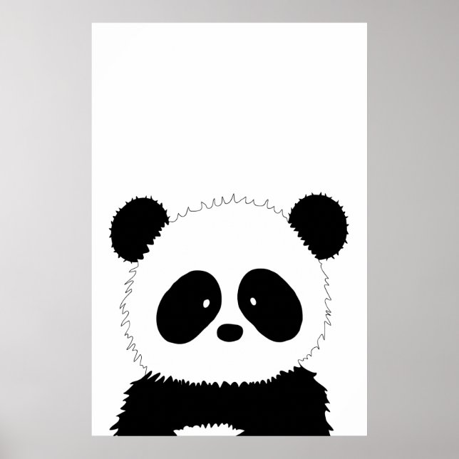 Cute Panda Illustration Black and White Minimalist Poster (Front)