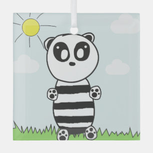 Cute Panda Illustration Glass Tree Decoration