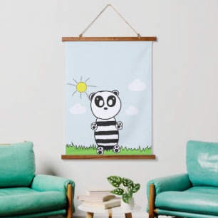 Cute Panda Illustration Hanging Tapestry