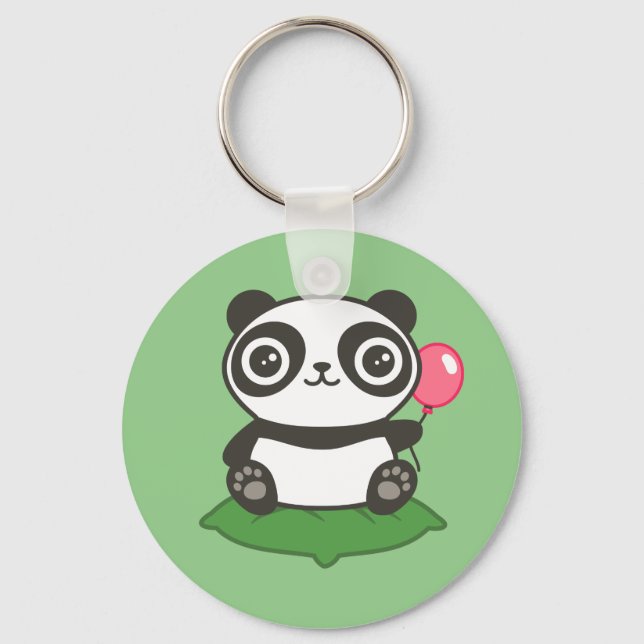 Cute Panda Illustration Key Ring (Front)
