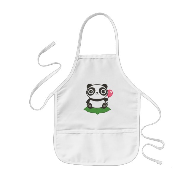 Cute Panda Illustration Kids Apron (Front)