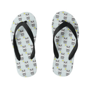 Cute Panda Illustration Kid's Thongs
