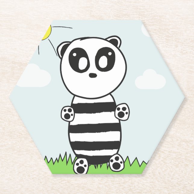 Cute Panda Illustration Paper Coaster (Front)