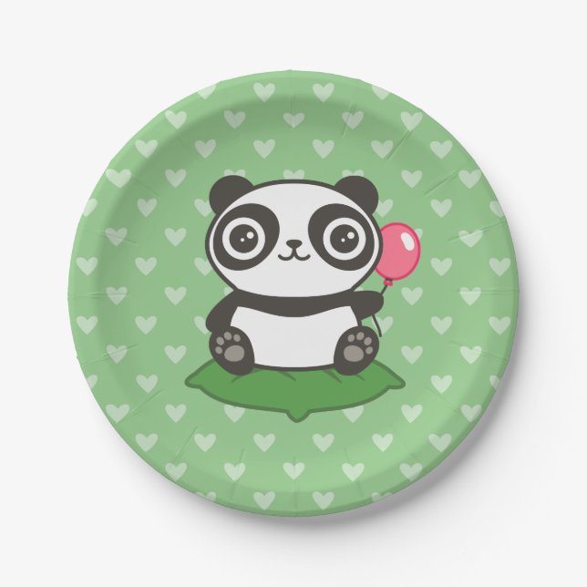 Cute Panda Illustration Paper Plate (Front)