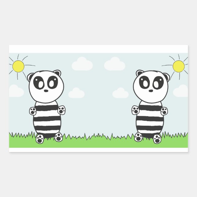 Cute Panda Illustration Rectangular Sticker (Front)