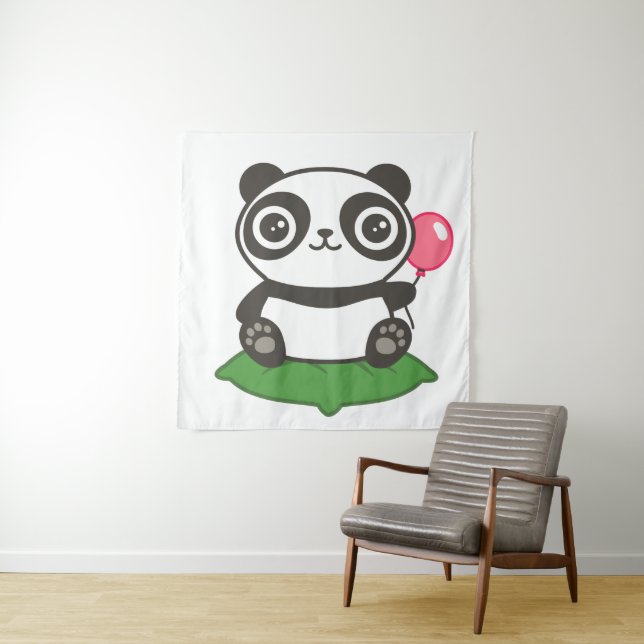 Cute Panda Illustration Tapestry (In Situ)