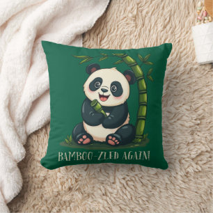 Cute Panda Illustration Whimsical Bamboo Pun Art Cushion