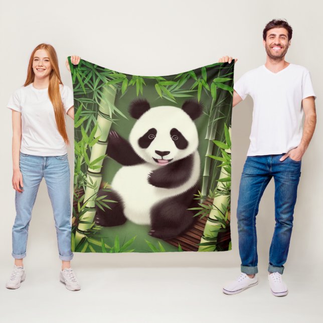 Cute Panda In A Bamboo Forest Fleece Blanket (In Situ)