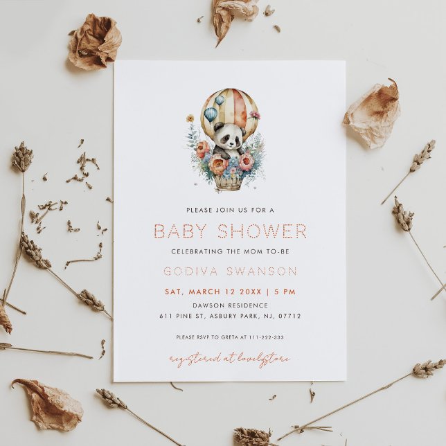 Cute Panda in a Hot Air Balloon Invitation (Creator Uploaded)