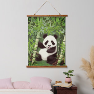 Cute Panda In Bamboo Forest Hanging Tapestry
