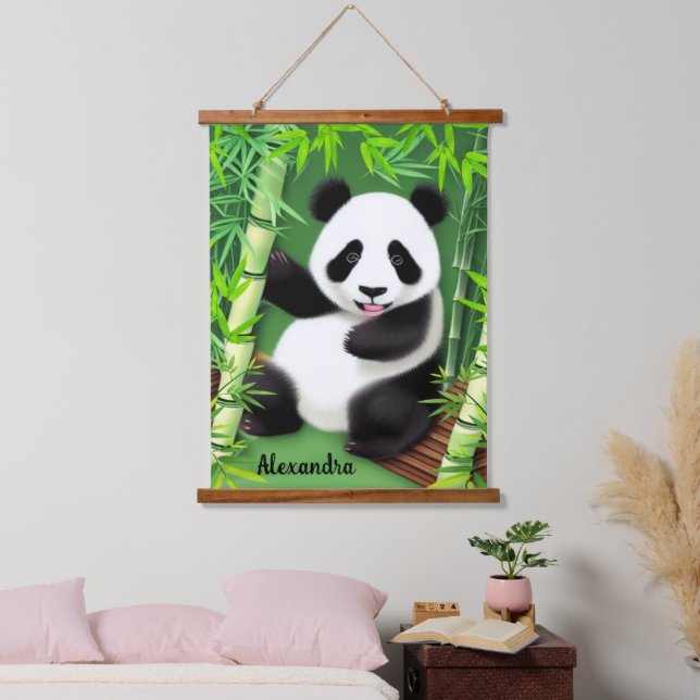 Cute Panda In Bamboo Forest Hanging Tapestry (Bedroom)