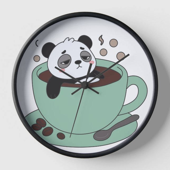 Cute Panda In Coffee Cup Coffee Lover Gift Clock (Front)