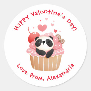 Cute Panda in Cupcake Custom Kids Valentine's Day Classic Round Sticker