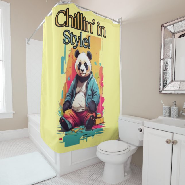 Cute Panda in Pants | Stylish Cartoon Design Shower Curtain (In Situ)
