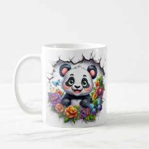 Cute Panda Joyfully Emerging Through Cracked Wall Coffee Mug