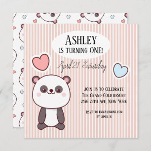 Cute Panda Kawaii 1st Birthday  Invitation