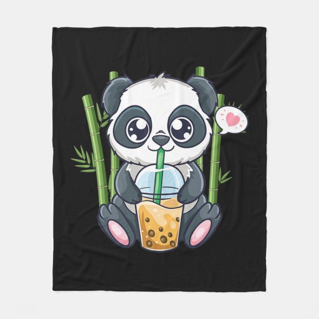 Cute Panda Kawaii Anime Otaku Japanese Bubble Boba Fleece Blanket (Front)