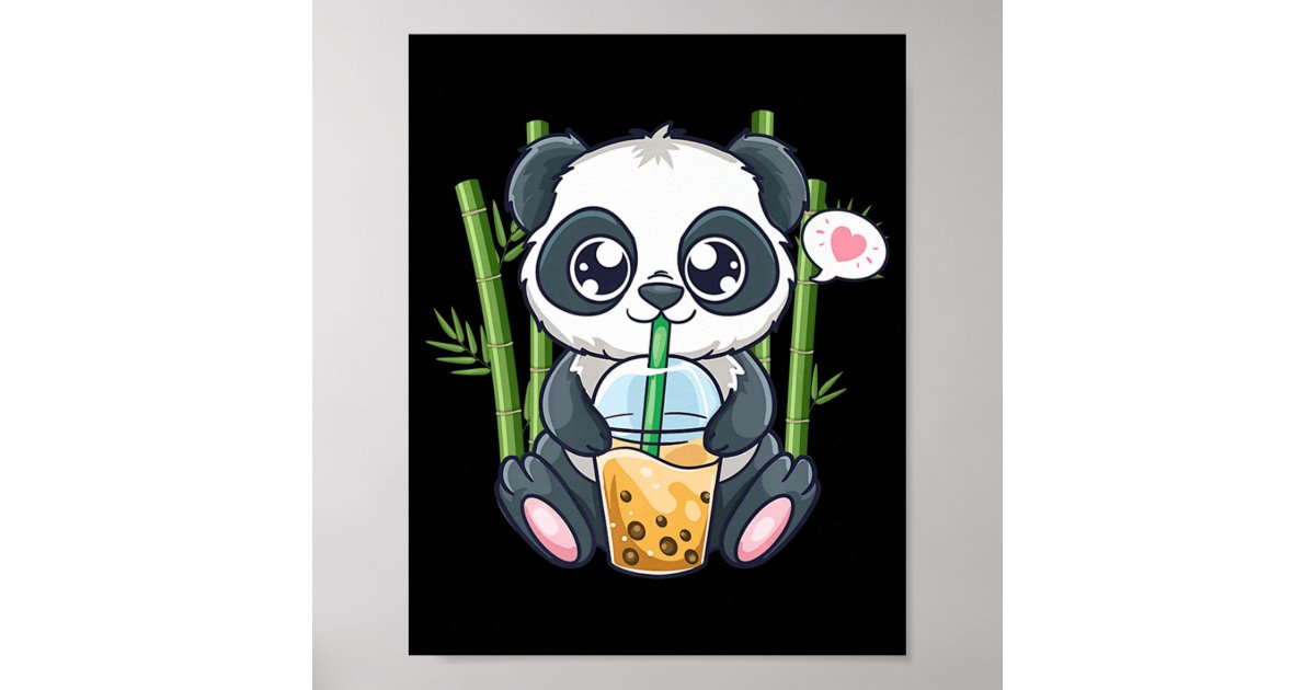 Cute Panda Kawaii Anime Otaku Japanese Bubble Boba Poster | Zazzle
