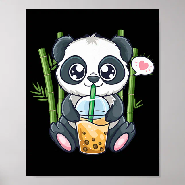 Cute Panda Kawaii Anime Otaku Japanese Bubble Boba Poster | Zazzle