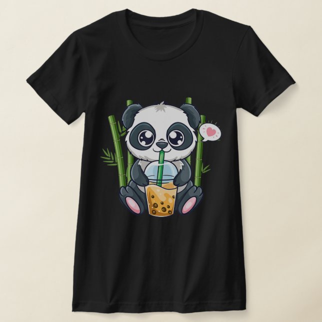 Cute Panda Kawaii Anime Otaku Japanese Bubble Boba T-Shirt (Laydown)
