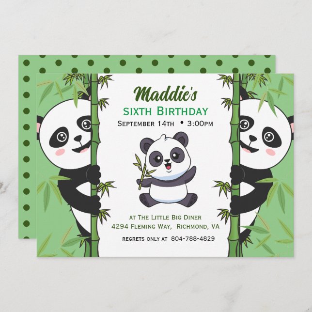 Cute Panda Kiddie Birthday Party  Invitation (Front/Back)