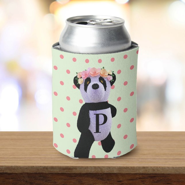 Cute Panda Kids Birthday Party Can Cooler (Pandas and polka dots go together like cans and can coolers. Just add your initial, name and age)
