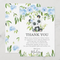 Cute Panda Light Blue Floral Greenery Baby Shower