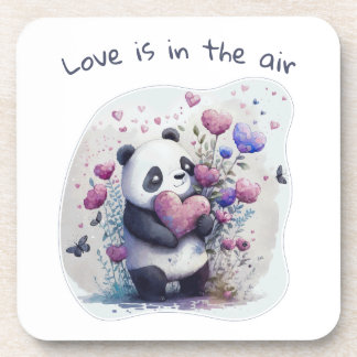 Cute Panda Love Heart Valentine  beverage coaster